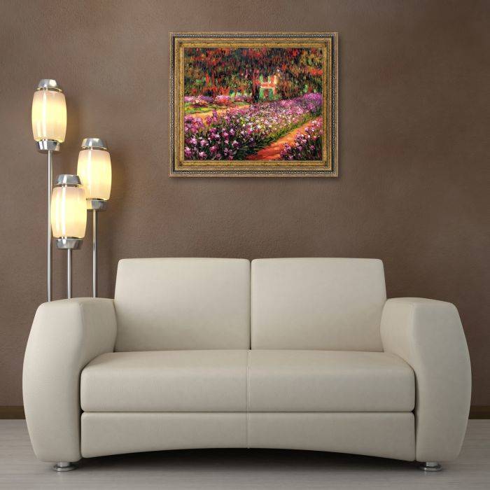 Monet, Artist's Garden at Giverny Pre-Framed Oil Painting - Black ...