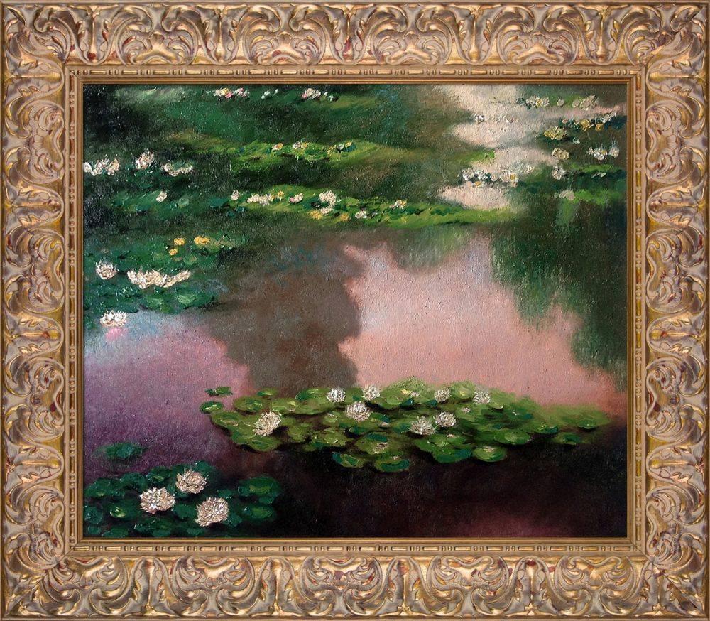 Water Lilies, Green and Violet (Luxury Line) Pre-Framed
