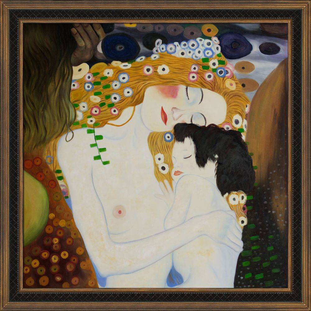 Gustav Klimt Le Tre Eta Della Donna Mother And Child Pre Framed Canvas Art Reproduction Oil Paintings