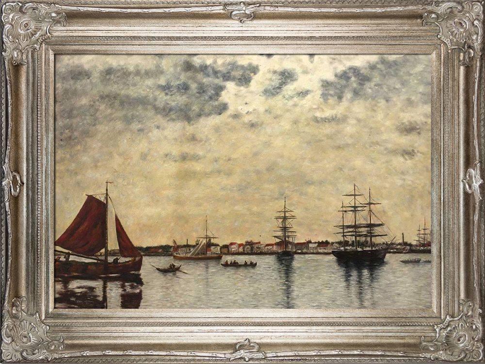 Antwerp, Boats on the River Scheldt, Boudin Oil Reproduction ...