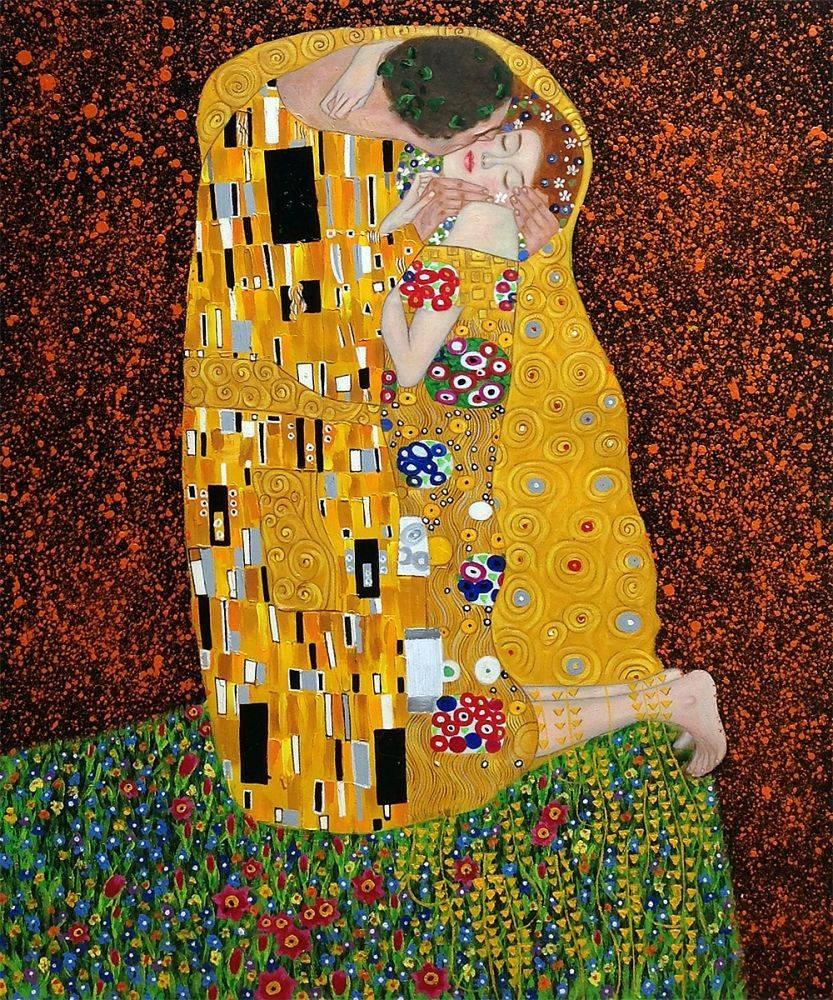 3 Sizes HD Canvas Painted Oil Painting Wall Decor The Kiss by Gustav Klimt 