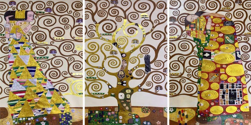 Canvas Wall Art 36" x 18" x 3 Art Reproduction Tree of Life by Gustav Klimt