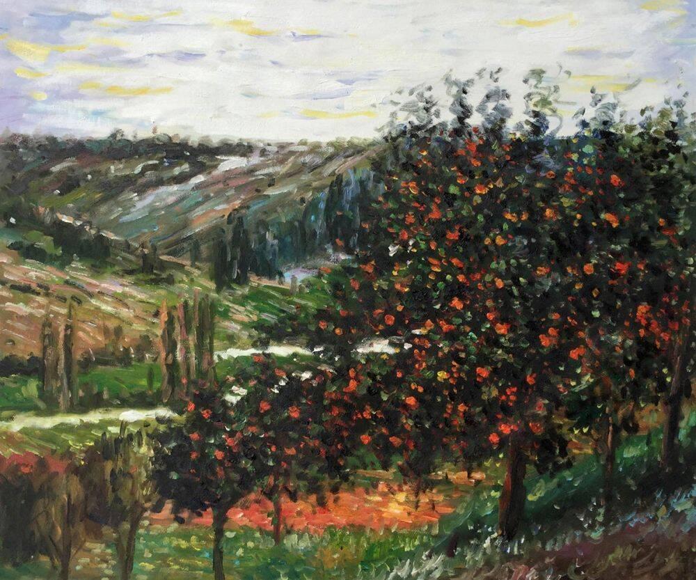 overstockArt Apple Trees in Bloom at Vetheuil 1887 by Monet with Florentine Gold Frame 