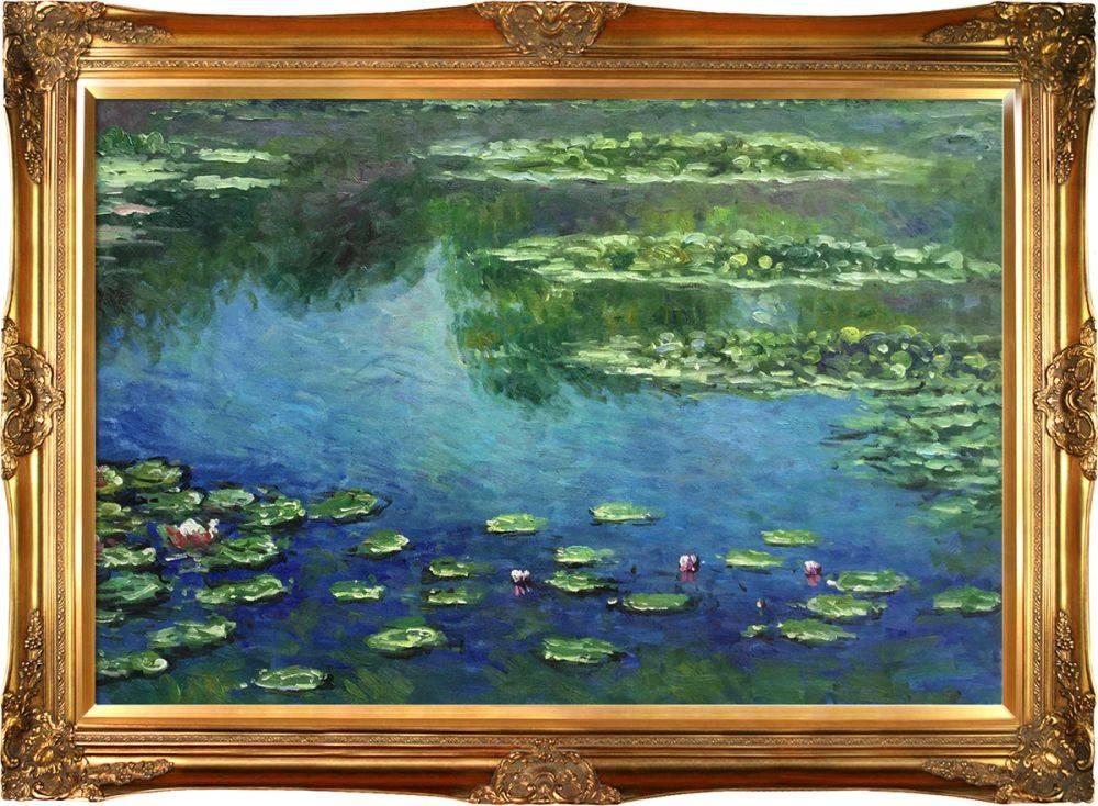 overstockArt Monet Water Lilies Painting with Burgeon Gold Frame Organic Pattern Facade with Gold Finish