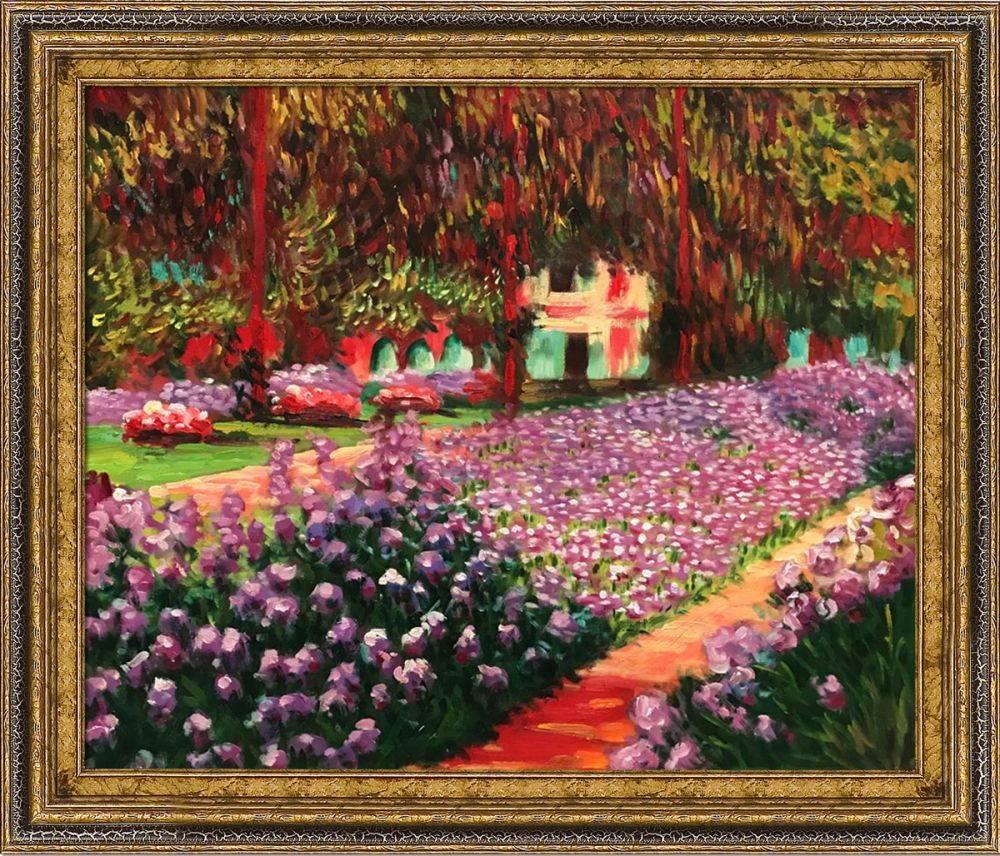 Monet, Artist's Garden at Giverny Pre-Framed Oil Painting - Black ...