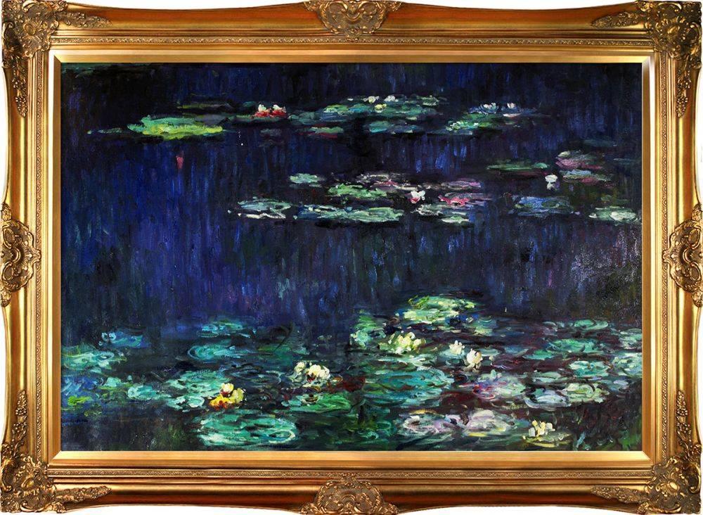 overstockArt Monet Water Lilies Painting with Burgeon Gold Frame Organic Pattern Facade with Gold Finish