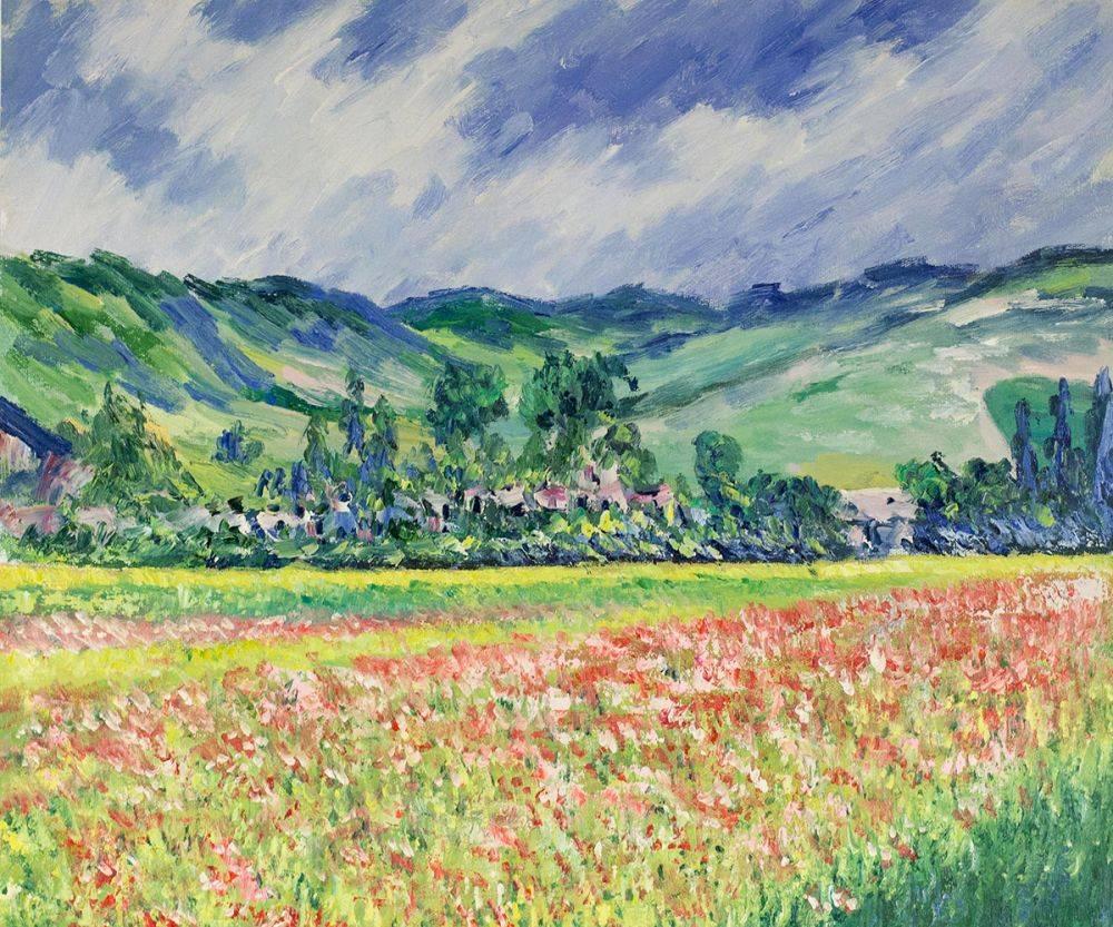 Multi-Color overstockArt Poppy Field Near Giverny with Florentine Dark Champagne Framed Oil Painting 31 x 27 