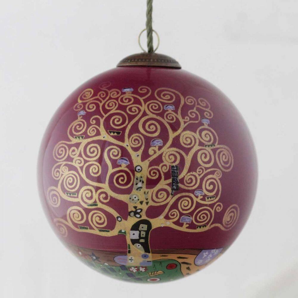 Tree of Life (Burgundy) Hand Painted Glass Ornament