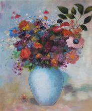 Beautiful Blue Glass Floral Painting in Vases on 8x10 Canvas