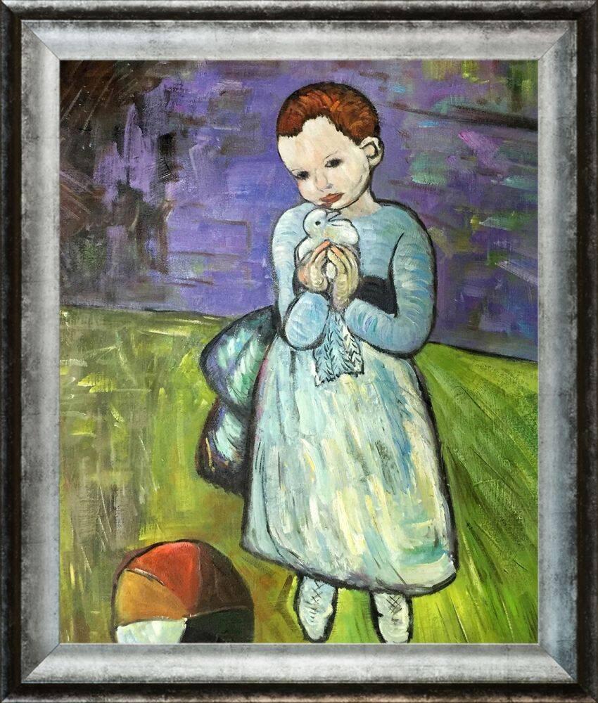 Child Holding a Dove Preframed - Pablo Picasso - Athenian Distressed Silver  Frame 20X24