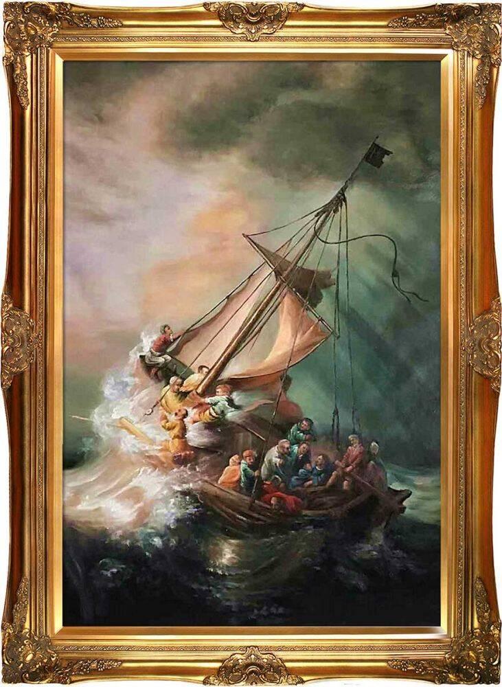 The Storm on the Sea of Galilee Pre-Framed - Victorian Gold Frame 24"X36"
