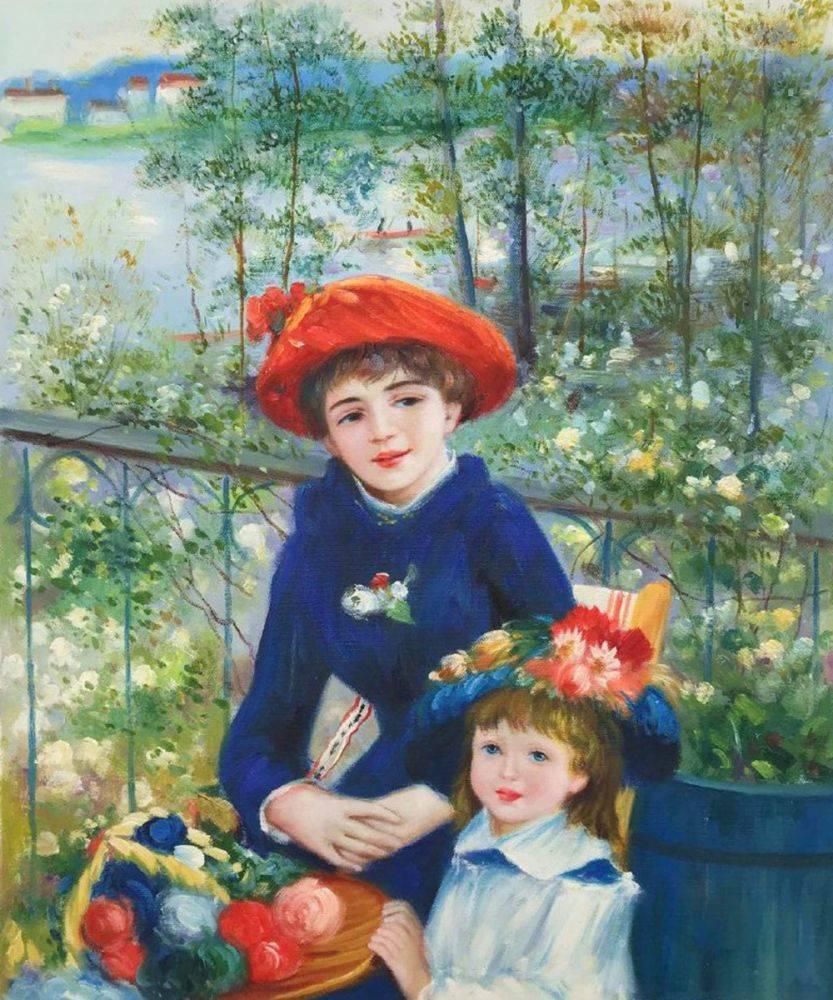 Renoir Two Sisters On Terrace Painting Canvas Art Print Poster