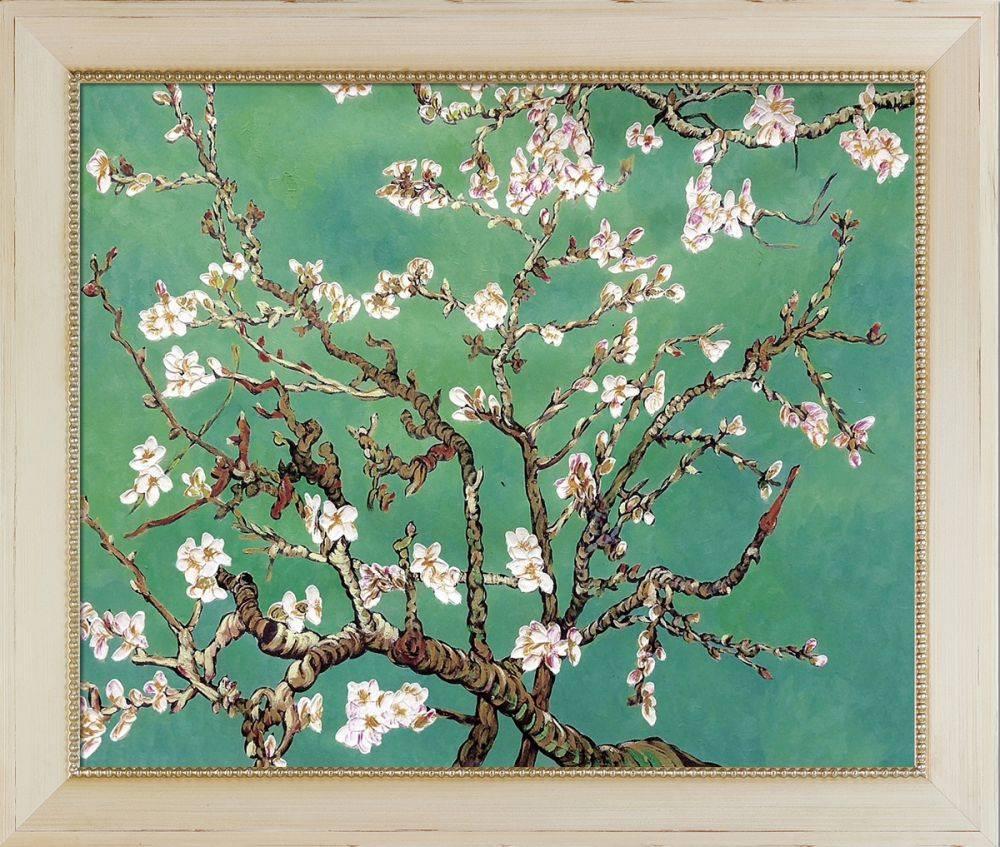 La Pastiche Blossoming Almond Branch in a Glass Framed Oil Painting 15.25 x 13.25 Multi 