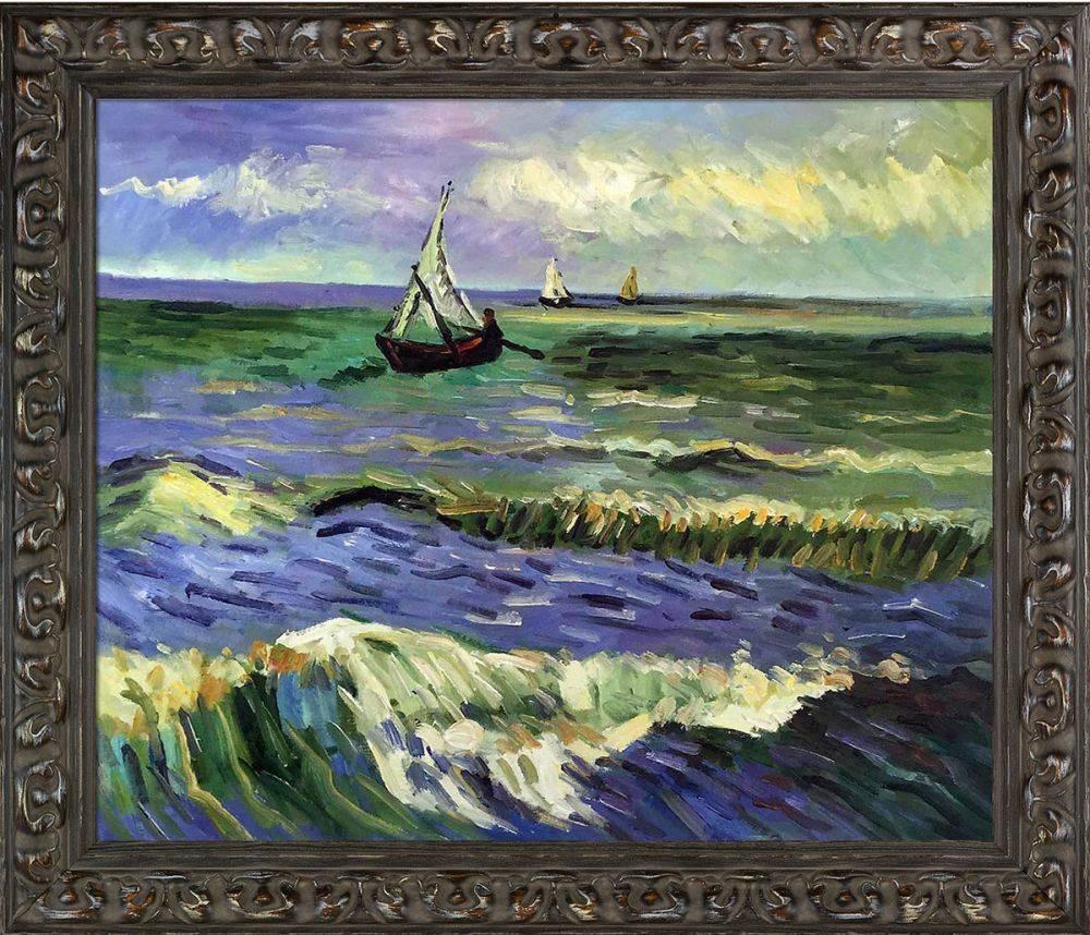 Van Gogh Seascape at Saintes-maries Painting, Hand-painted in Oil on Canvas  