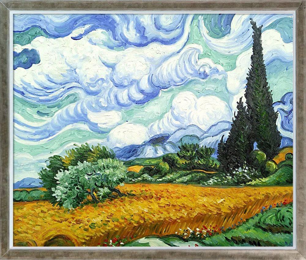 Vincent Van Gogh *FRAMED* CANVAS ART Wheat Field with Cypresses 24x16" 