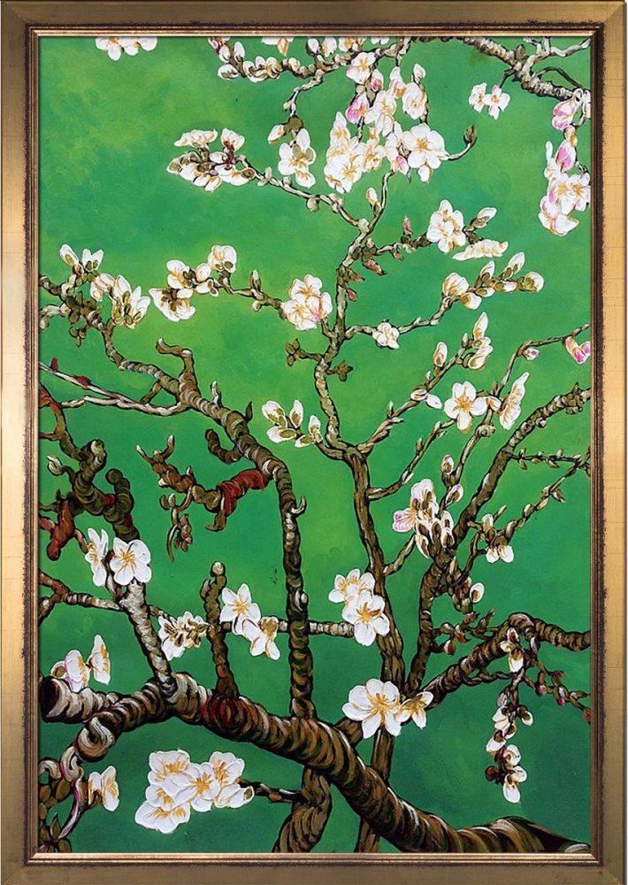 Branches of an Almond Tree in Blossom, Emerald Green Pre-Framed