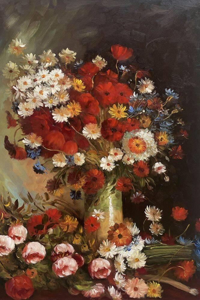 Vase with Poppies Cornflowers Peonies and Chrysanthemums by