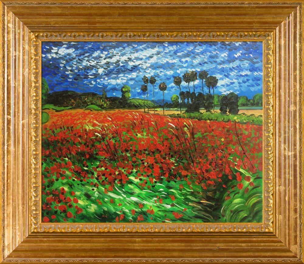 overstockArt Field of Poppies by Van Gogh with Vienna Wood Frame and Gold Leaf Finish 