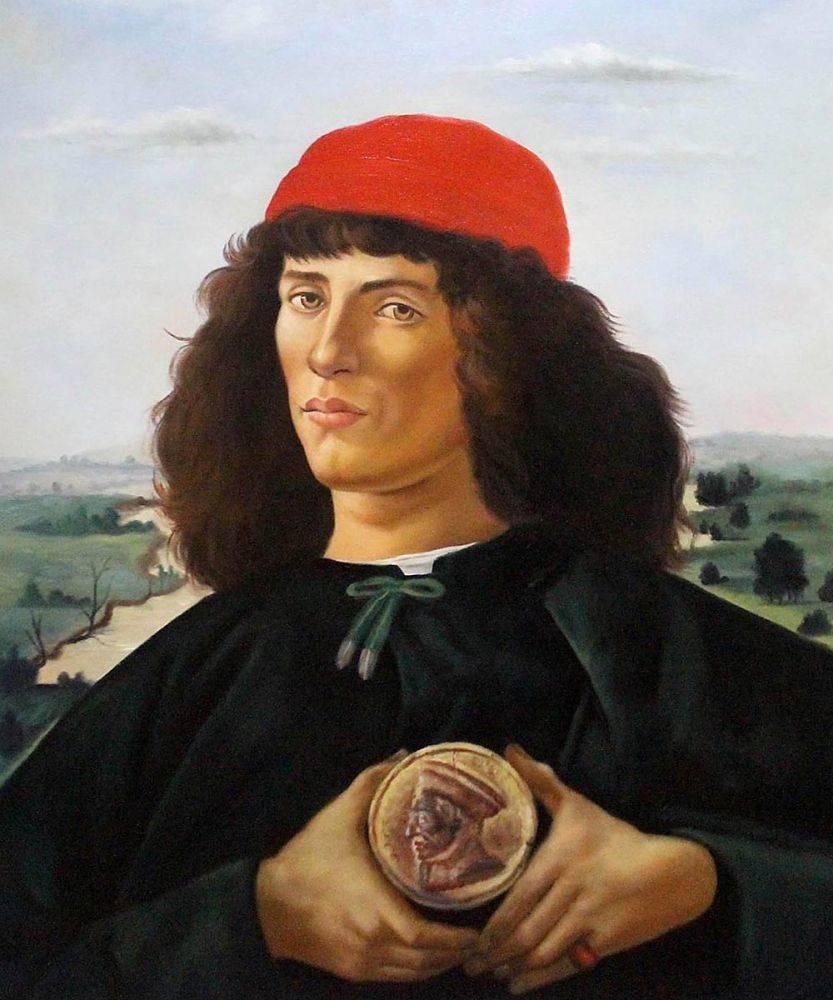 overstockArt Portrait of a Man with The Medal of Cosimo by Sandro Botticelli with Victorian Gold Frame 