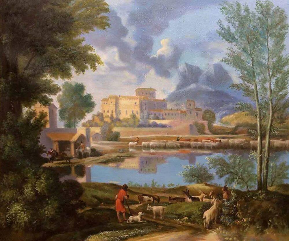 Ideal Landscape with people free shipping canvas Oil painting Poussin NicoSlas 