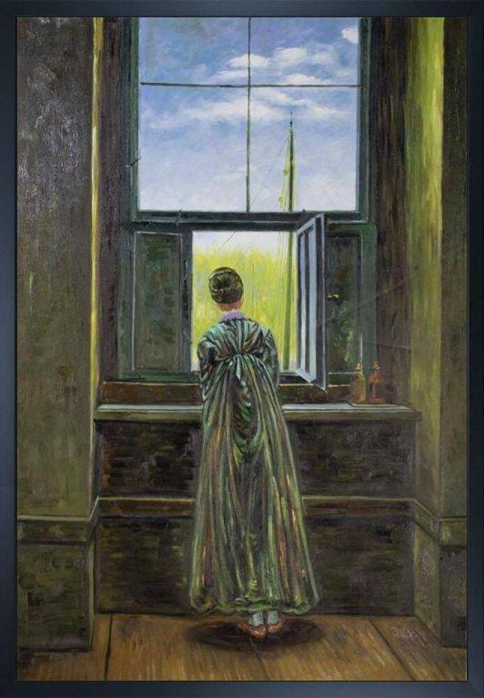 Woman at a Window Pre-framed - Studio Black Wood Frame 24"X36"